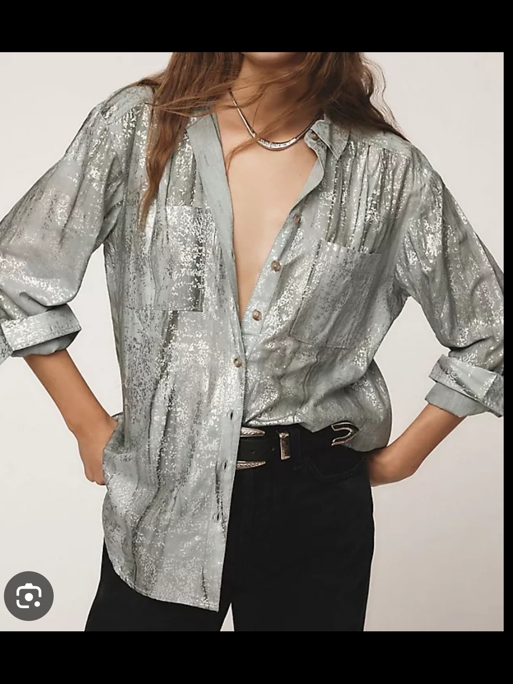 Pilcro Metallic Silver Button-Down Blouse - Size Medium